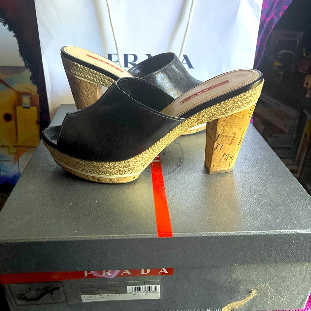 PRADA cork heeled slide platform
